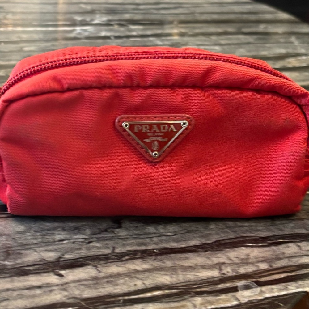 PRADA RED RE NYLON MKEUP BAG/POUCH